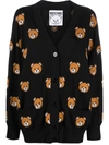 Moschino Black All Over Teddy Bear Cardigan In Black