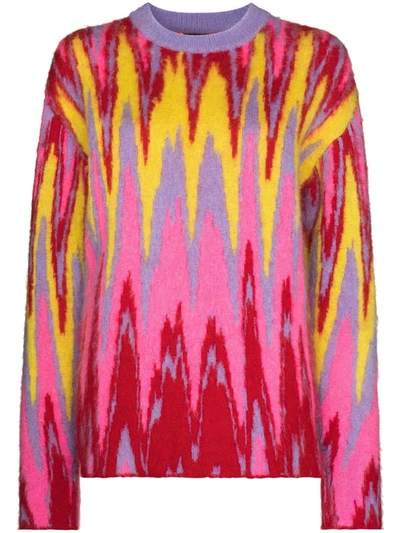 Agr Jacquard Zigzag Knit Jumper In Pink