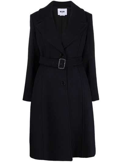 Msgm Flared Mid-length Coat In Blue
