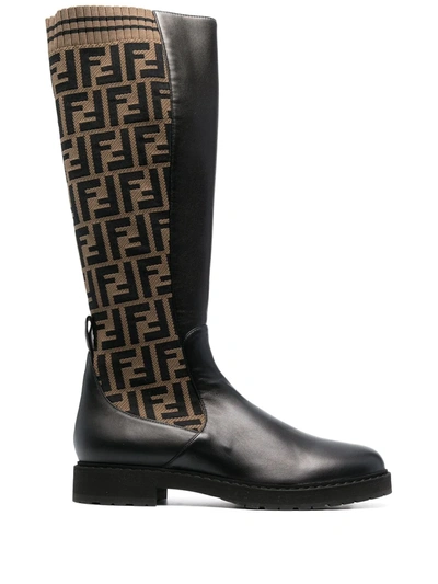 Fendi Schuhe Ff-logo Pattern Boots In Black