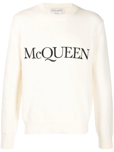 Alexander Mcqueen Logo-embroidered Knitted Jumper In Ivory,black