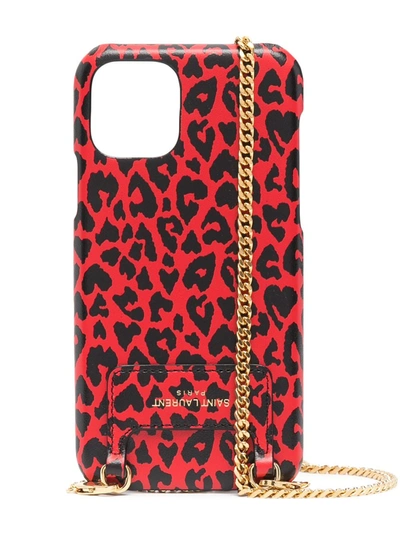 Saint Laurent Iphone 11 Pro Leopard-print Crossbody Case In Red