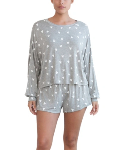 Honeydew All American Loungewear Short Set In Heather Grey Hearts