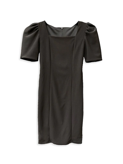 Un Deux Trois Kids' Girl's Puff-sleeve Stretch Dress In Black