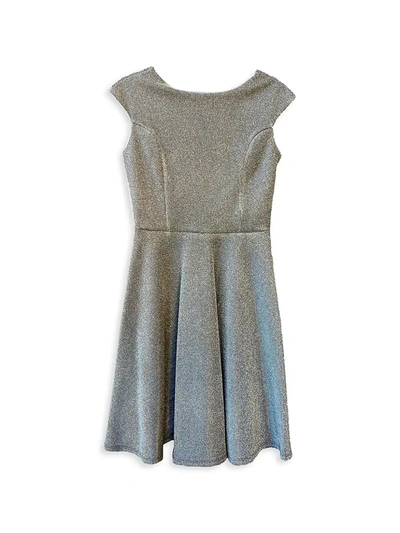 Un Deux Trois Kids' Girl's Glitter Cap-sleeve Fit-&-flare Dress In Silver
