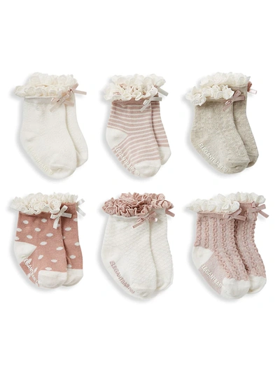 Elegant Baby Girls' Ruffle Cuff Socks, 6 Pack - Baby In Pink
