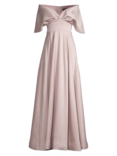 Aidan Mattox Off-the-shoulder Cape Gown In Pale Blush