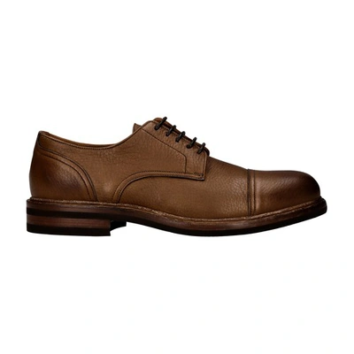 Brunello Cucinelli Grained-leather Derby Shoes In Bark