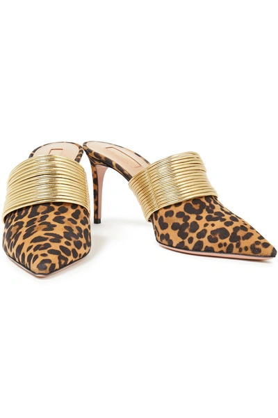 Aquazzura Rendez Vous 75 Leopard-print Suede And Metallic Faux Leather Mules In Animal Print