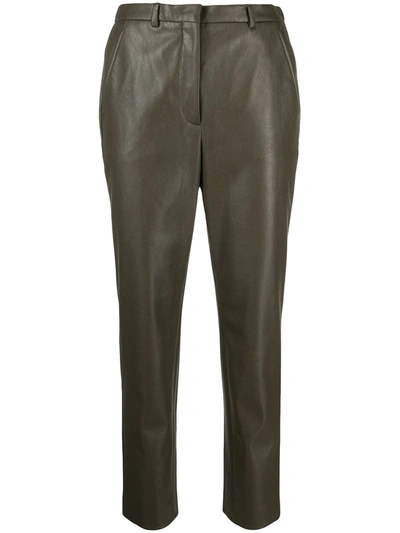 Incotex Leather-effect Cropped Trousers In Green