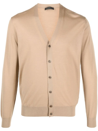 Prada Buttoned Wool Cardigan In Nude