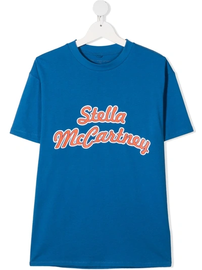 Stella Mccartney Kids' Oversize Logo Cotton Sport T-shirt In Blue