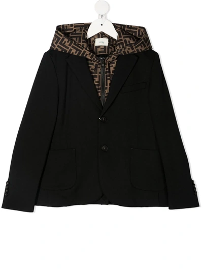 Fendi Kids' Milano Jersey Jacket W/ Nylon Detail In Black,brown