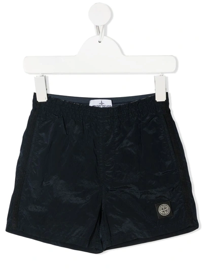 Stone Island Kids' Logo-patch Running Shorts In Blue