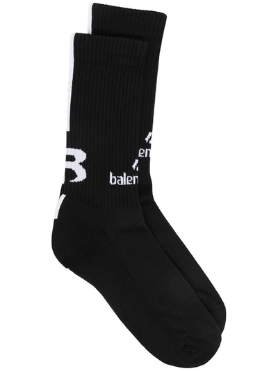 Balenciaga Logo-print Ribbed Socks In Black