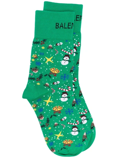 Balenciaga Christmas-motif Knitted Socks In Green
