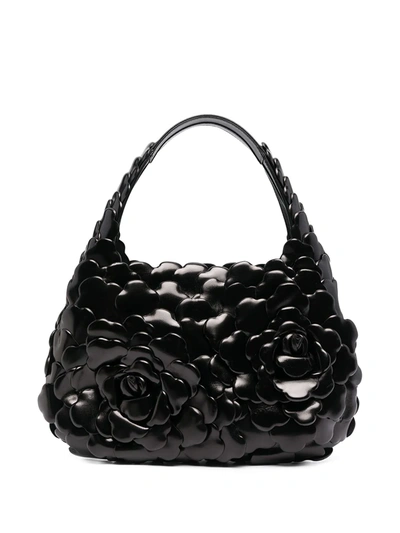 Valentino Garavani Valentino Atelier 03 Rose Edition Leather Hobo Bag In Black