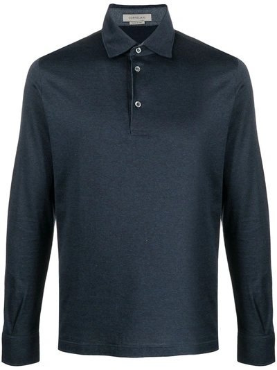 Corneliani Fine Knit Longsleeved Polo Shirt In Blue