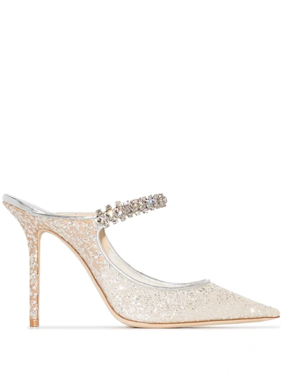 Jimmy Choo Bing 100 Crystal-embellished Glitter-tulle Heeled Mules In Silver