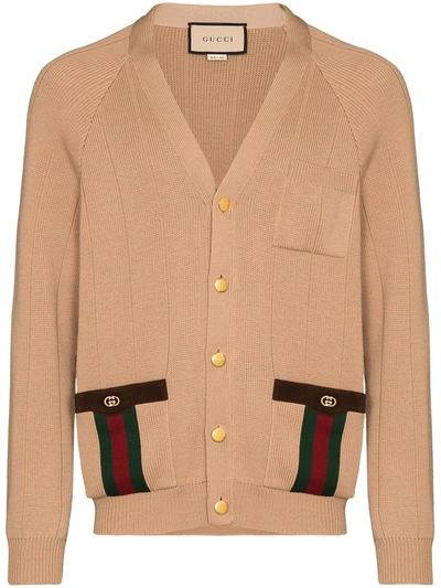Gucci Striped Pocket Cardigan In Brown