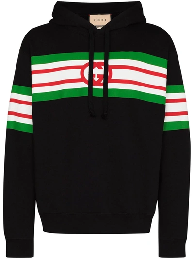 Gucci Horizontal Striped Hooded Sweatshirt In Black