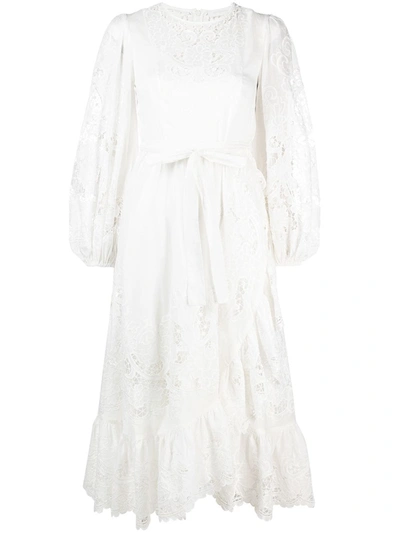 Zimmermann Lulu Balloon-sleeve Broderie-anglaise Cotton Dress In White