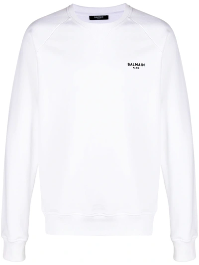 Balmain Flocked-logo Crew-neck Sweatshirt In White