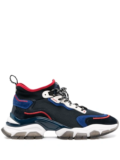 Moncler Leave No Trace Leather And Mesh Trainers In Blue