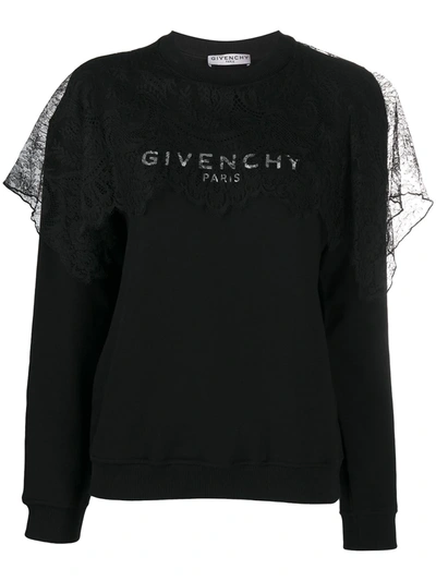 Givenchy Lace Ruffle Cotton Sweatshirt In Black