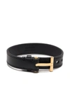 Tom Ford Black Leather T-lock Wrap Bracelet In Black