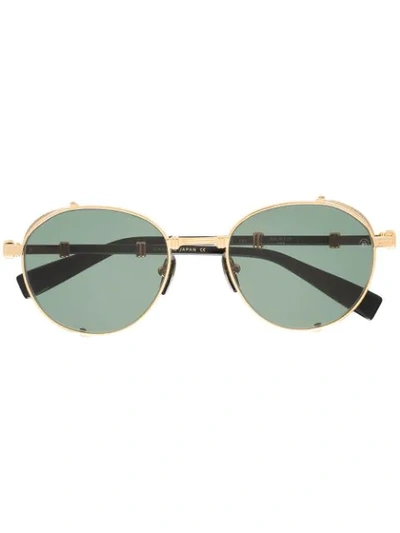 Balmain Gold Tone Brigade Round Sunglasses