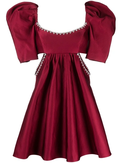 Area Puff-sleeve Cut-out Dress In Red