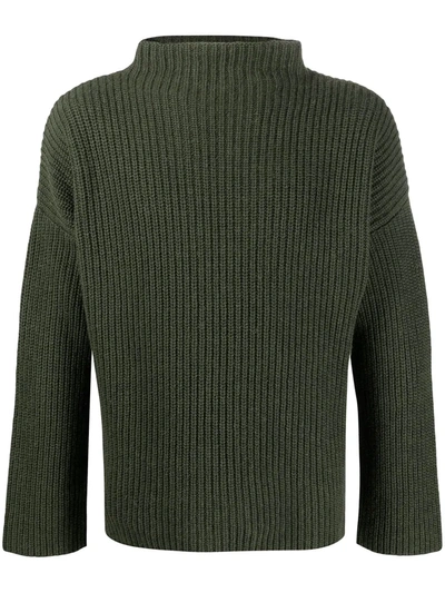 Ma'ry'ya Ribbed Funnel-neck Jumper In Green