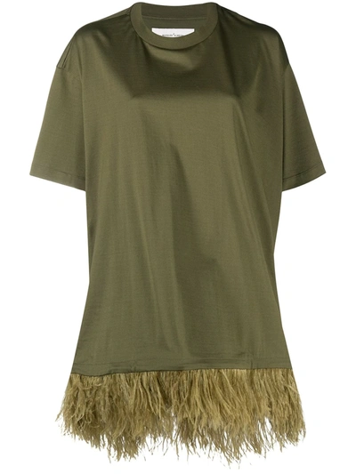 Marques' Almeida Feather-trimmed Oversized T-shirt In Green