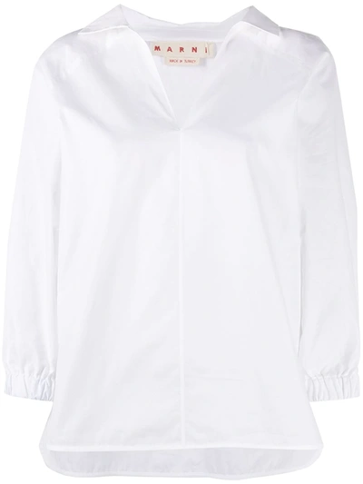 Marni V Neck 3/4s Shirt W/curl On Sleeves In White