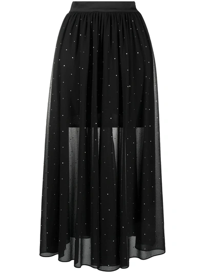 Patrizia Pepe Rhinestone Midi Skirt With Sparkle 8g0223 In Black