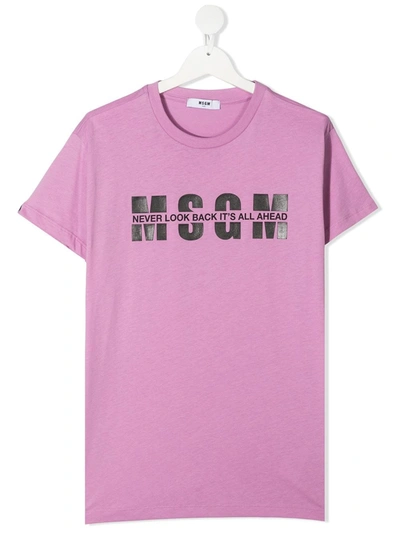 Msgm Kids' Logo Print T-shirt In Pink