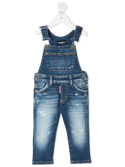 Dsquared2 Babies' Distressed And Printed Denim Overalls In Blue