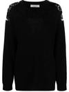 Valentino Lace-embellished V-neck Jumper In Black
