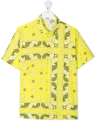 Msgm Teen Paisley Short-sleeve Shirt In Yellow