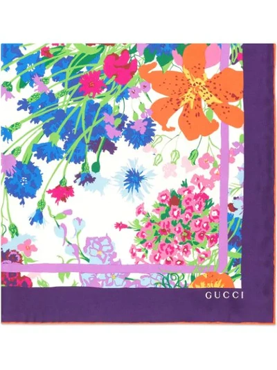 Gucci Ken Scott Print Silk Scarf In Ivory And Purple