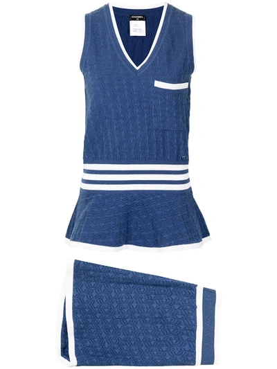 Pre-owned Chanel Knitted Waistcoat And Shorts Set In Blue