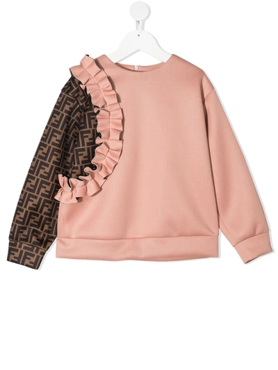 Fendi Kids' Ruffled Ff-logo Sleeve Sweatshirt In Pink