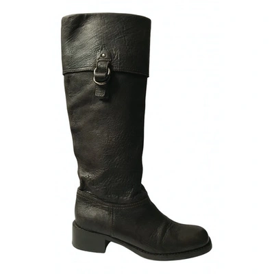Pre-owned Miu Miu Leather Riding Boots In Brown