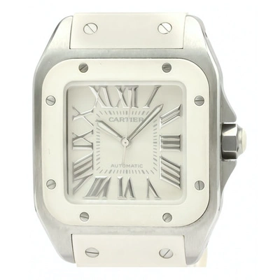 Pre-owned Cartier Santos 100 White Steel Watch
