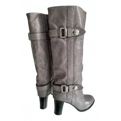 Pre-owned Coach Leather Riding Boots In Grey