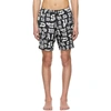 PALM ANGELS PALM ANGELS BLACK AND WHITE BROKEN MONOGRAM SWIM SHORTS