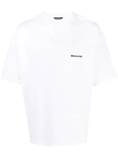 Balenciaga Logo-embroidered Cotton T-shirt In White