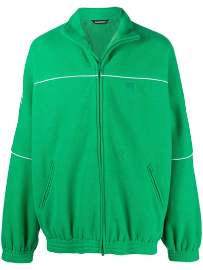 Balenciaga Logo Oversize Polar Fleece Track Jacket In Green