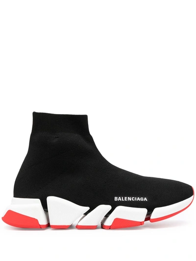 Balenciaga Men's Speed 2.0 Recycled Knit Sneaker In Black,red,white